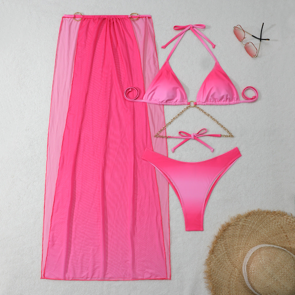 Gradient Mesh Maxi Dress Drawstring Banded Bikini Bikini Three Piece Swimsuit Bella Mia